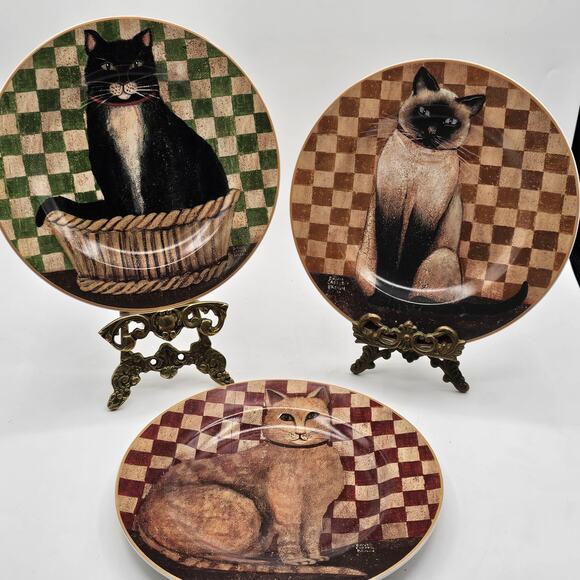 David Carter Brown Country Kitties Cat Decorative Plates 3-Vintage Collectibles - Picture 1 of 10